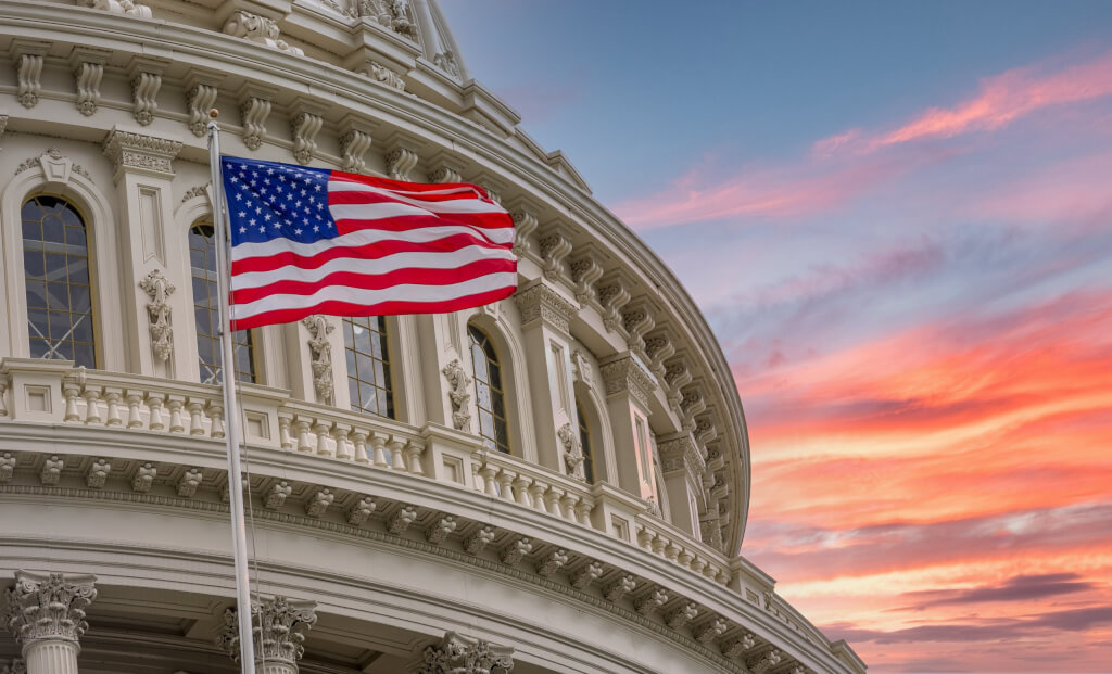 The Dome in Washington DC with the American Flag