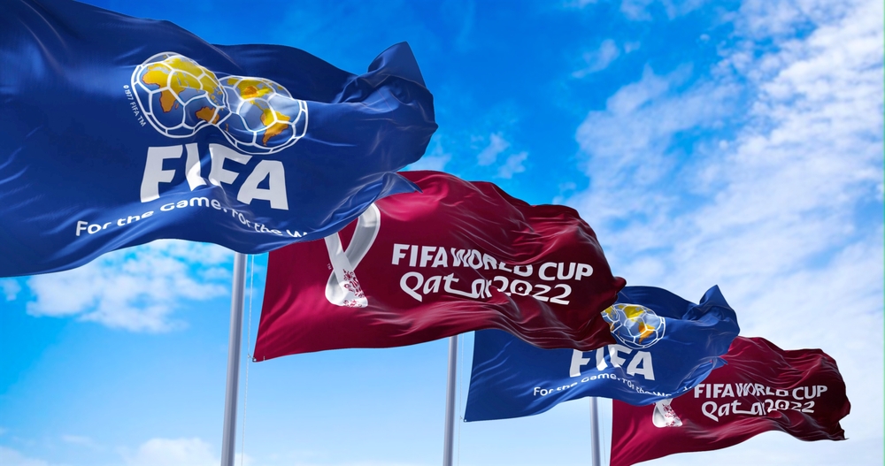 Flags with FIFA and Qatar 2022 World Cup