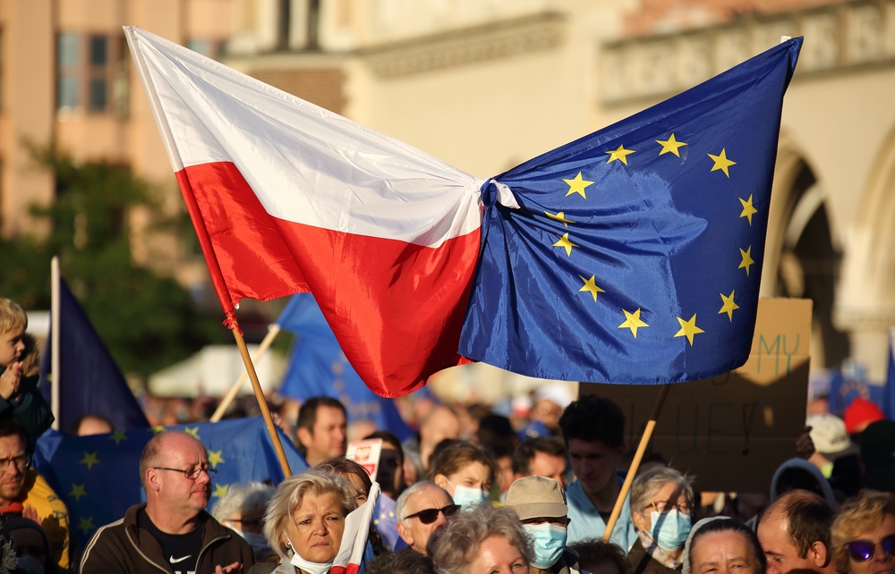 Poland EU flags and crowd