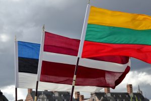 The Baltic States three national flags of Estonia, Latvia and Lithuania
