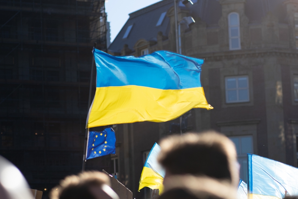 Ukranian and EU flags
