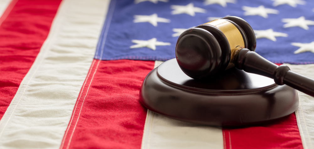 Judge gavel on United states of America flag