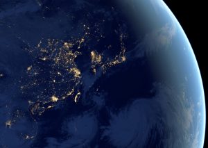 China,,Taiwan,,Korea,And,Japan,On,Globe,At,Night