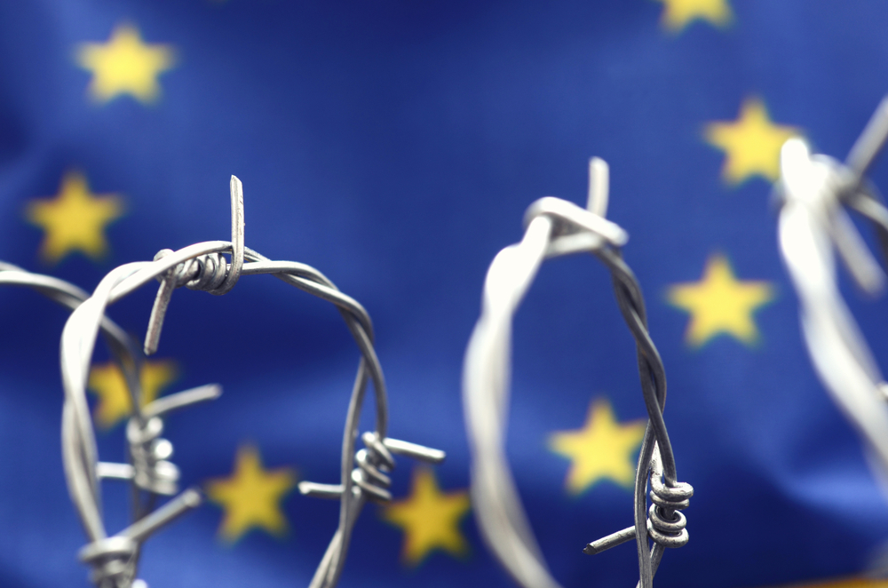 European,Union,Flag,And,Barbed,Wire,,Migration,To,European,Union
