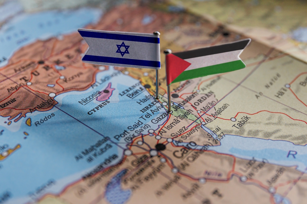 Israel,And,Palestine,Flags on the map