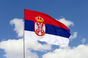 Serbia,Flag,Isolated,On,The,Blue,Sky,With,Clipping,Path.