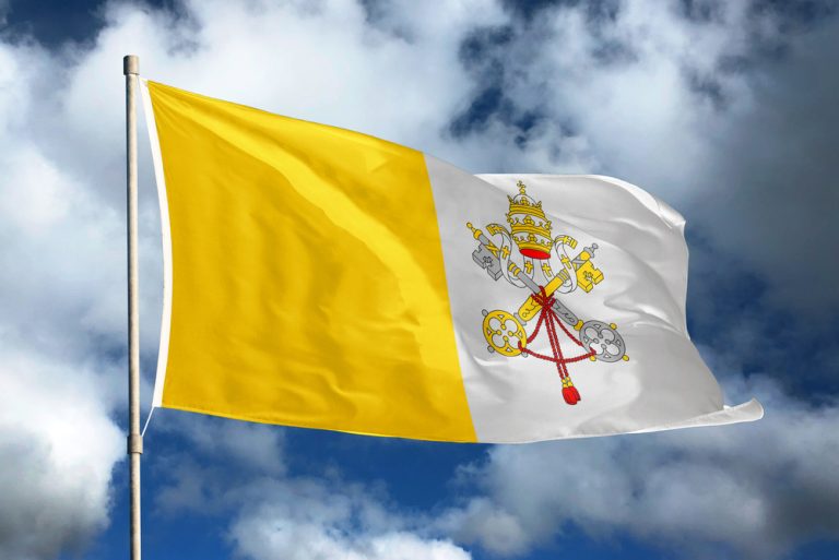 Vatican,City,Flag,On,Sky,And,Cloud,Background.,National,Symbols