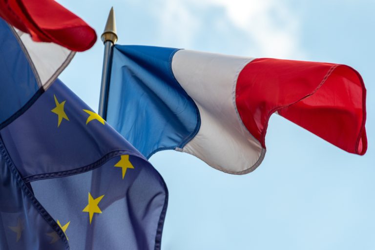 France,And,Europe:,French,And,European,Union,Flags,Fluttering,Together